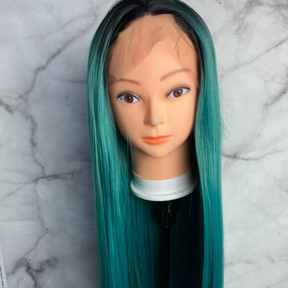 Ombre Black Roots-Green Lace Wigs - Picture 6 of 6